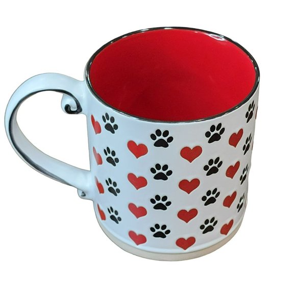 Set Of 2 DOG MOM  Red Hearts And Black Dog Paw‎ Prints Engraved Coffee Mug - Picture 4 of 16